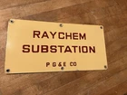 VINTAGE RAYCHEM PG&E PACIFIC GAS & ELECTRIC RARE PORCELAIN SIGN 14 X 7 P.G. & E.