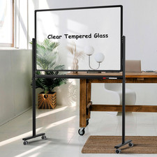 New 48x32 Inch Mobile Clear Glass Whiteboard Rolling Stand Fast Shipping