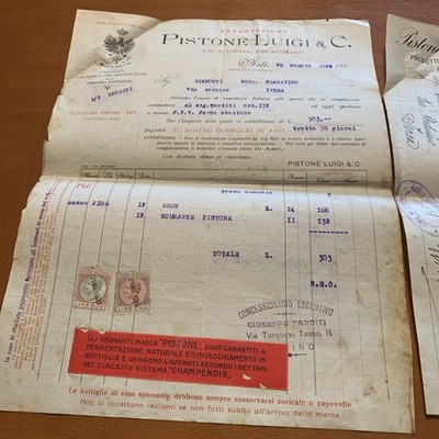 ASTI 1928 - PISTON LUIGI invoice SPUMANTE BRUT