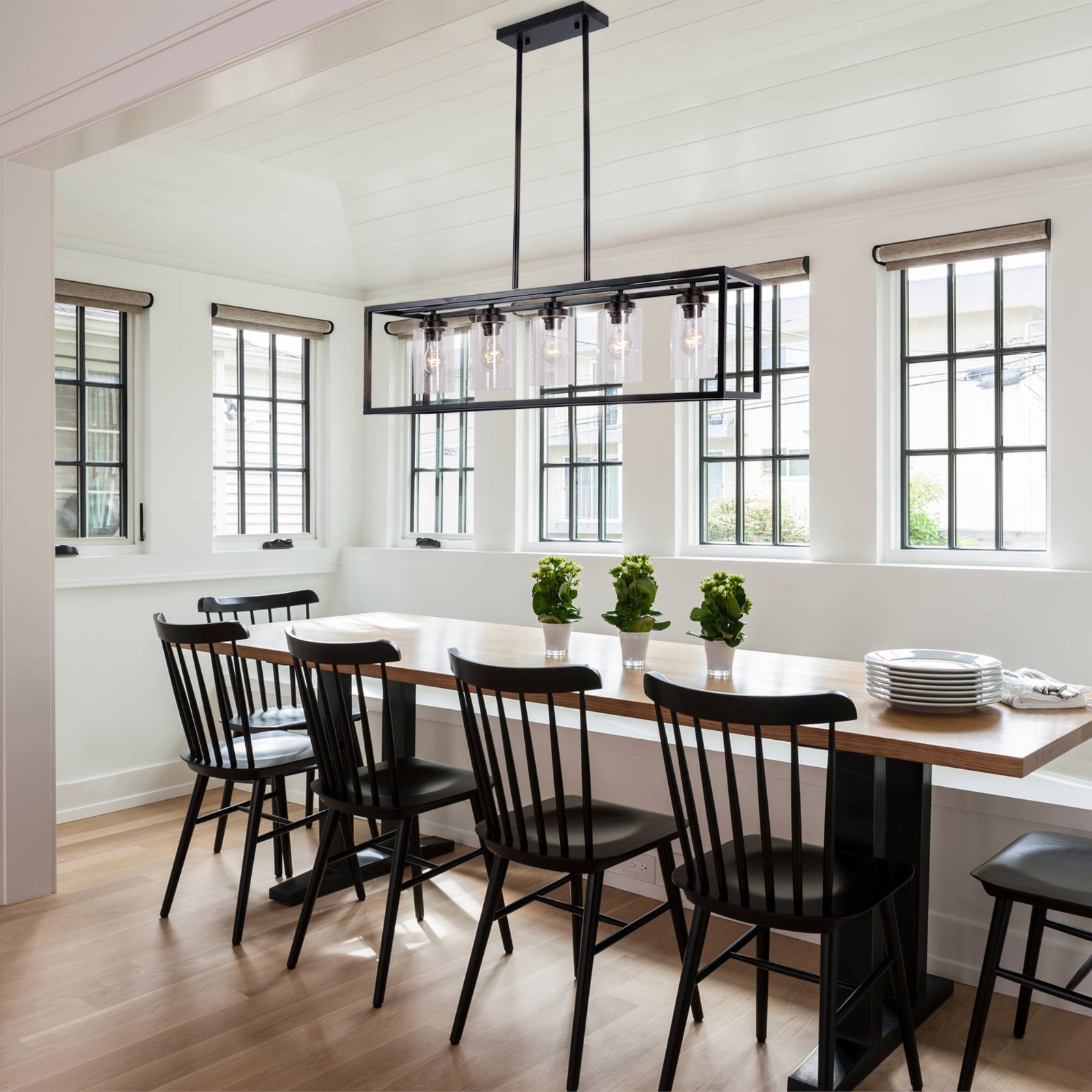 Rectangle 5 Lights Ceiling Chandelier Pendant Lighting Fixture Kitchen Island