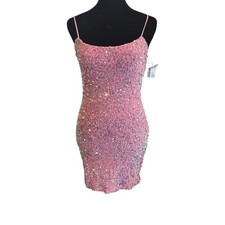 Velvis Glittery Pink Mini Stretchy Bodycon Sequin Party Dress