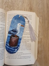 Handgemaltes Lesezeichen - auf Leder gemalt - Möwe