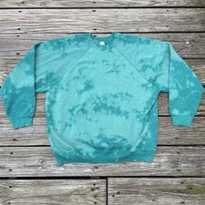 Vintage Boho Sweatshirt Bleached Tie Dye Crewneck Made In USA Sz L Green