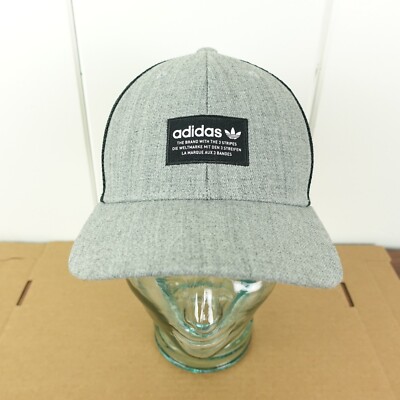 Adidas 3 Stripe Brand Trucker Hat Mesh Back Snapback Gray w/ Black Logo |  eBay