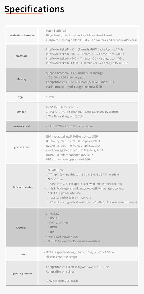 N100 Industrial Motherboard NAS 4 Cores 4   4x2.5G 226-V Dual M.2 Slot 6xSATA - Image 4 of 4