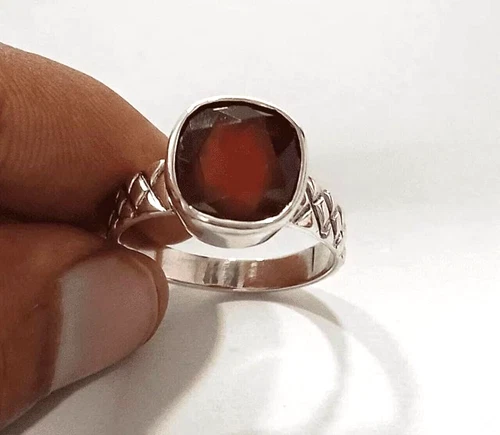 Hessonite Garnet Ring, Gomed Ring, Silver Astrology Purpose Ring for Men & Women