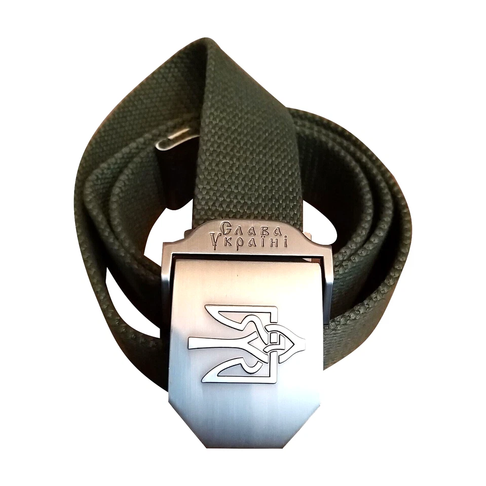 Cinturón táctico militar ucraniano con tridente color oliva Foto 4 de 4