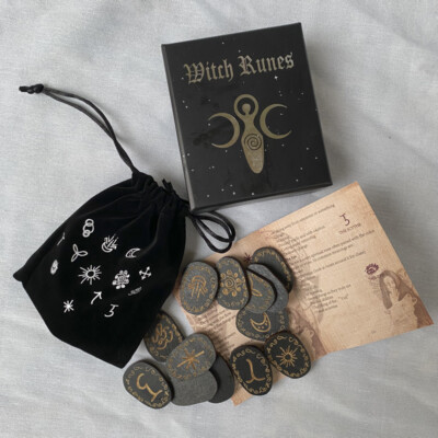 Wood Runes Stone Set Witches Rune Set 14 PCS Engraved Rune Symbol for Divin-lq