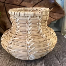 Vintage Papago Basket - Small Native American 5" Boho Basket Decor Natural