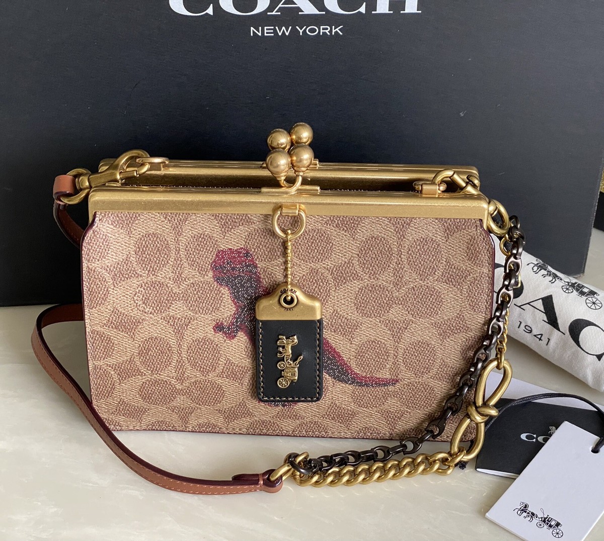 COACH ゴールド (2点) NWT COACH 1941 REXY DOUBLE FRAME KISSLOCK 19 SIG TAN/MULTI