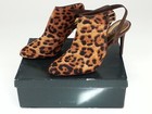 New Ralph Lauren Rayna Leopard Print Calf Hair Leather Sling Back Heels Shoes