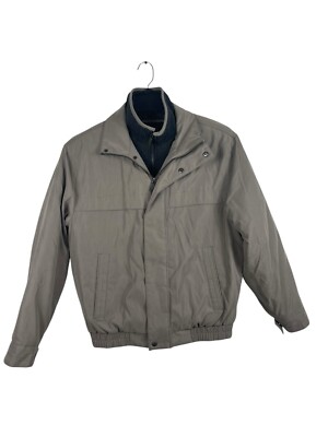 Weatherproof Vintage Gray Soft Shell Inner Fleece Collar Bomber Jacket M 