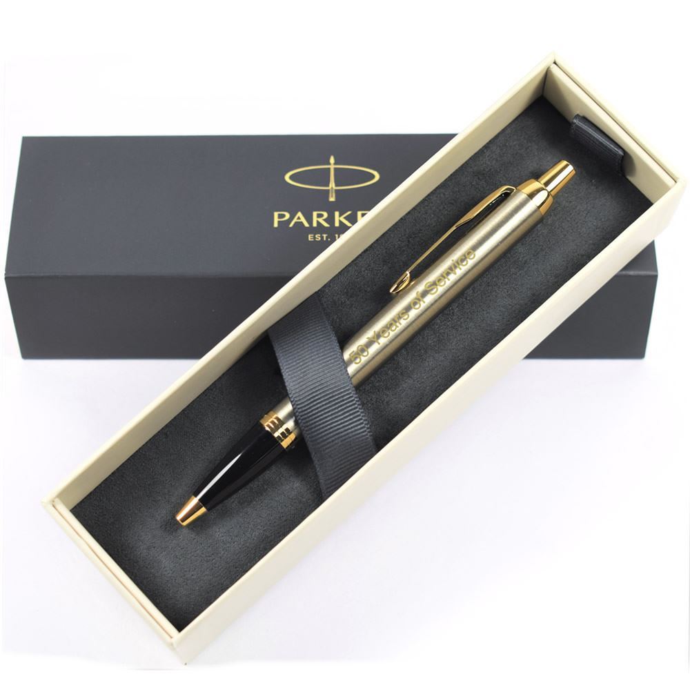Personalised Engraved Parker IM Brushed Metal Gold Trim Ballpoint