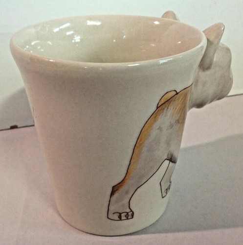Vtg Porcelain Hand Painted Coffee Mug French Bulldog Dog Head Sculptural Relief - Picture 5 of 9