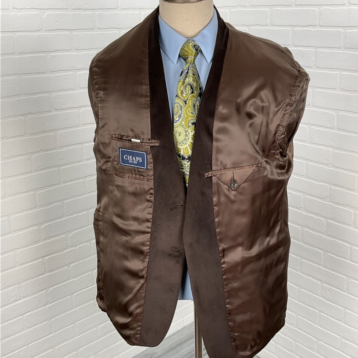 Ralph Lauren Chaps Blazer Men 46R Brown Velvet Herringbone Ralph Lauren Chaps Blazer Men 46R Brown Velvet Herringbone