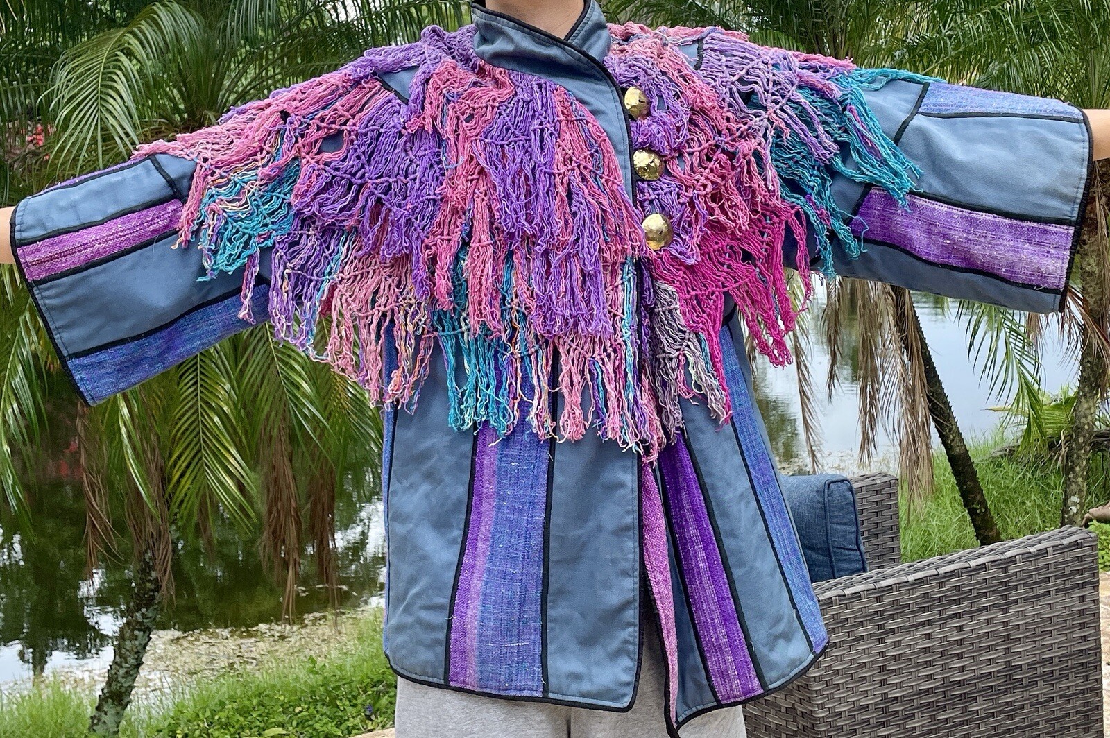 80’s Mexican Folk Art Patchwork Beaded Jacket Coat by Judith Roberts Mexico main image 0