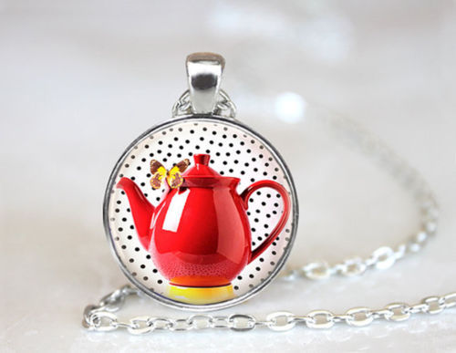 TEEKANNE ROT Damen Herren Anhänger Silber 20" Halskette Kabel Kette GESCHENK - Bild 1 von 8