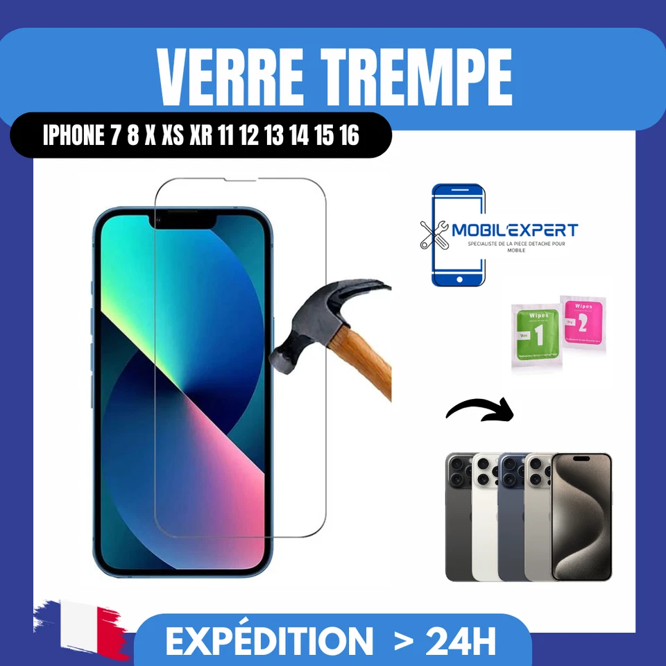 VERRE TREMPE / VITRE PROTECTION IPHONE 6 7 8 X XR XS 11 12 13 14 15 16 + PRO MAX