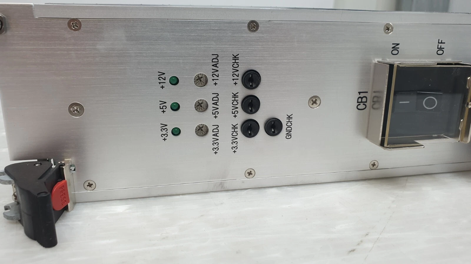 +12 V, +5 V and +3.3 V LEDs, adjust pots and check jacks on the OKI power supply
