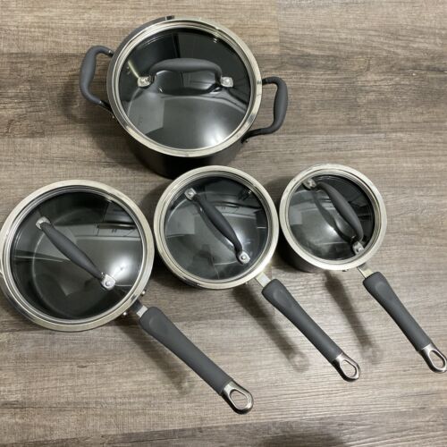 Pampered Chef Titanium Non-Stick Pot Set w Lids 1 1/2, 2, 3, & 4 Quart Set - Picture 1 of 24