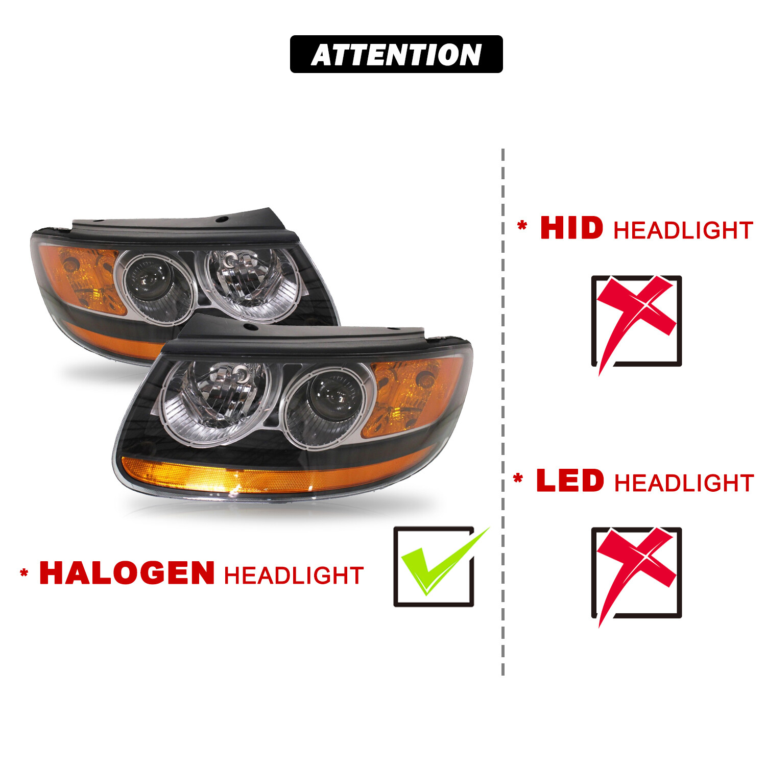 Headlights for 20072012 Hyundai Santa Fe Halogen Black OEM W/bulbs Pairs L+R eBay