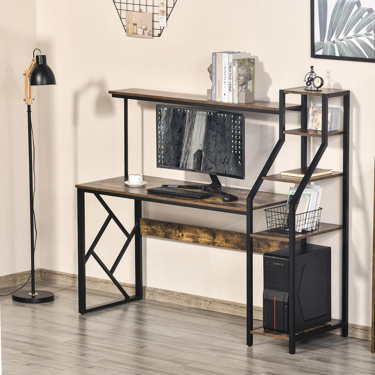 Industrial Desk with Hutch Home Office Vintage Rustic Computer