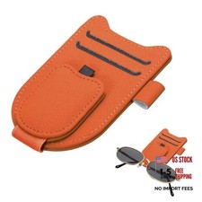 1 Pcs Sunglass Holder for Car Magnetic Leather Glasses Holder Universal Orange