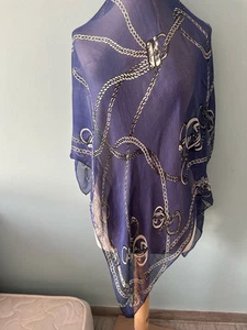 S21# Châle Gucci bleu soie fabriqué en italie 39/39 pouces a tiré fil
