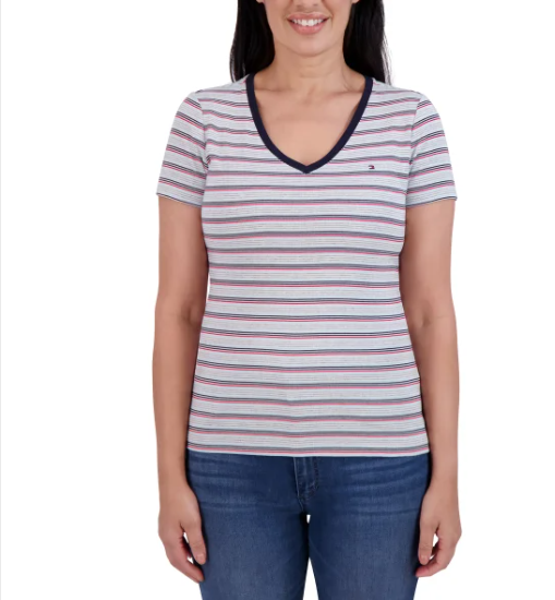 Tommy Hilfiger Women's V-Neck Tee Multicolor Size S