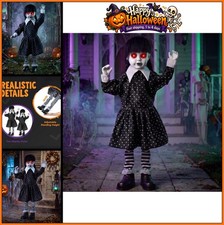 Halloween Animatronic Ghost Doll 2.9ft LED Eyes Creepy Sounds Decoration