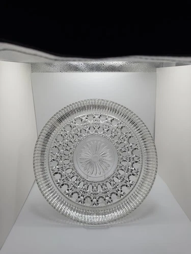 Vintage Indiana Glass Windsor Clear Button and Cane Plate – 11” Pressed Glass