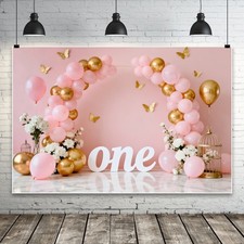 Kid Flower Balloon Baby Shower One 1st Birthday Backdrop Photo Background Banner