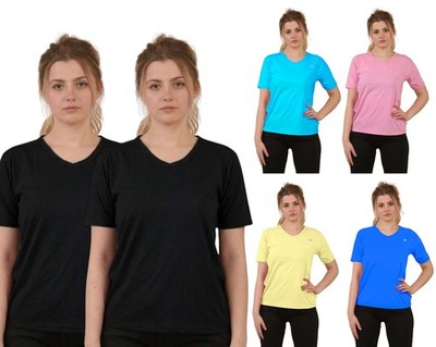 2 Stück Damen Classic-Fit Kurzarm V-Ausschnitt T-Shirt Uni Baumwolle T-Shirt S-XXL