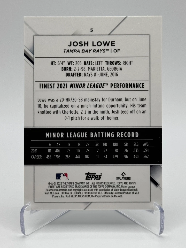 2022 Topps Finest #5 JOSH LOWE (RC) - Image 2 of 2