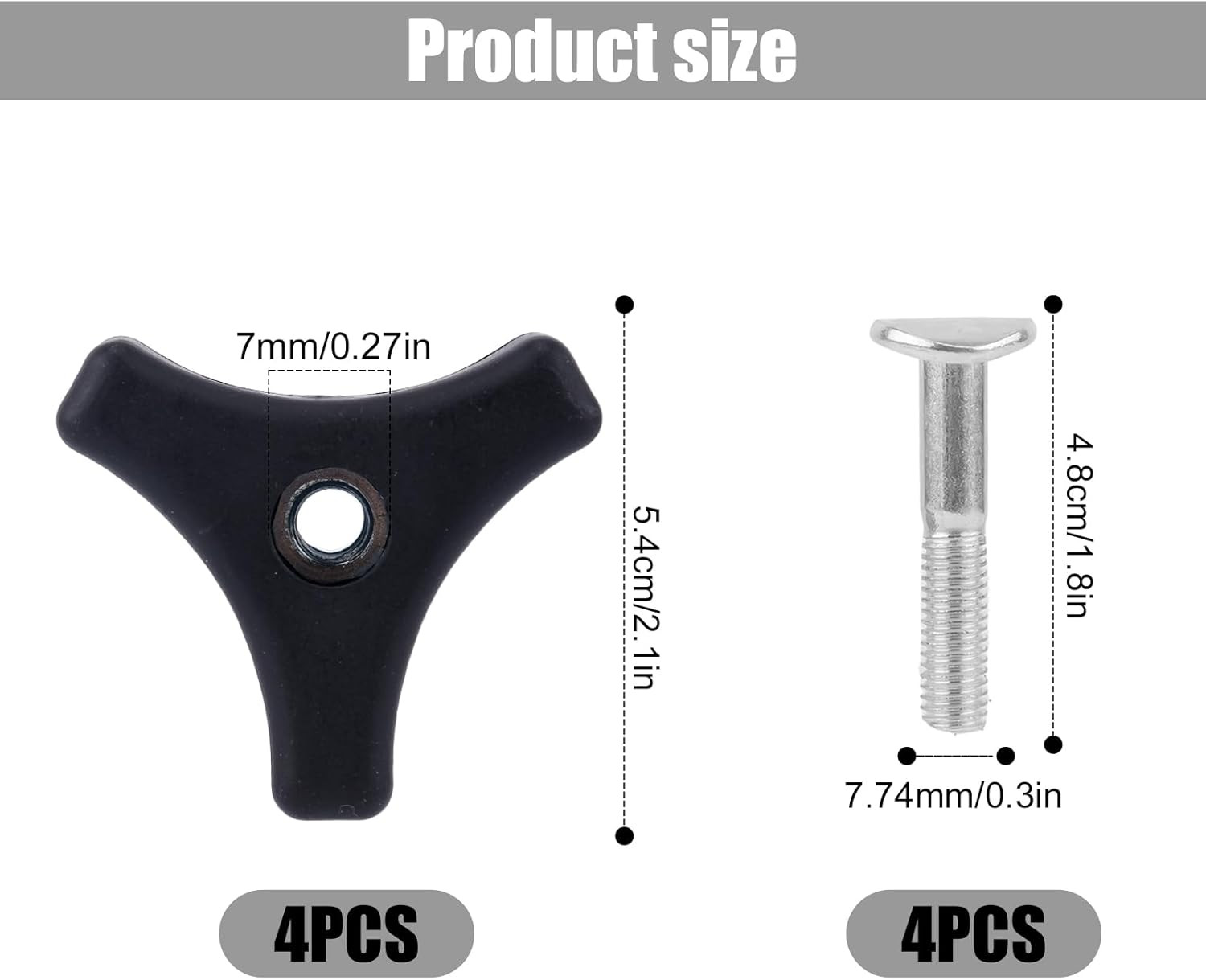 4 Sets Lawn Mower Handle Bolts Triangle Knob Wing Nut Replacement Parts