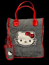 2008 Hello Kitty Fabric Tote Bag 12x11x4"w/side Chained Change Purse 100 Cotton