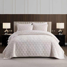 Luxury Cream Velvet Quilt Set Queen Size - Soft Lightweight Bedding All Season