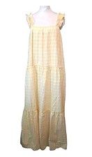 Anthropologie Charlie Holiday Lottie Maxi Tiered Dress Yellow Gingham NWT M