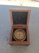 STANLEY LONDON 1941 Brass Gimbal Compass Wood Box Vintage Collectible Nautical