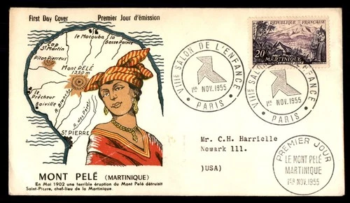 Mayfairstamps France FDC 1955 Volcano Map Mont Pele First Day Cover aax_45575