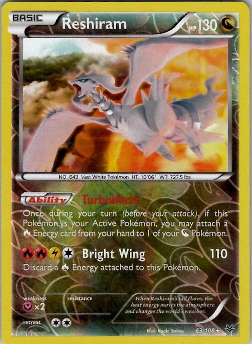 Pokemon - Reshiram - 63/108 - XY - Roaring Skies - Reverse Holo Rare - NM/M