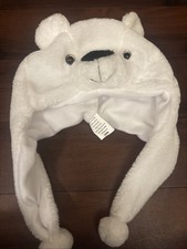 Kids Polar Bear Hat Soft White Plush Beanie Novelty Costume Party Alaska