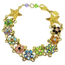 KIRKS FOLLY signed vintage gol tone star flower crystal designer bracelet