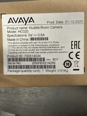 Factory SEALED  New Avaya HC020 Huddle Room Camera 4K  W/Remote[700514534]