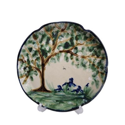 Signed Janet Resnik 13.5'' Hand Paint Lazy Susan Platter Tree Iris Studio Pottey
