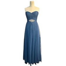 Jenny Yoo Collection Strapless Teal Tulle Gown Beaded Waist Formal Dress Size 2