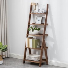 Ladder Shelf Bookcase, 5-Tier Leaning Bookshelf Standing Organizer Storage Sh...