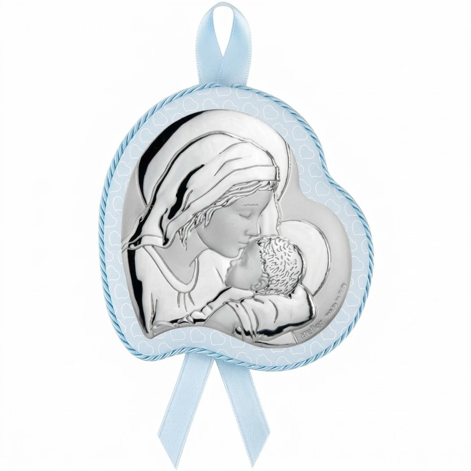 Medallón Corazón Cuna Azul Maternidad Madonna Plata Con Melodía Ninna Nanna - Image 1 of 1