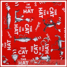 BonEful Fabric FQ Cotton Quilt Red Dr Seuss Cat in the Hat Red White Stripe Kid