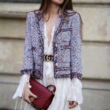 Worn Once Zara Multicoloured Frayed Tweed Fantasy Blazer Jacket Size Small